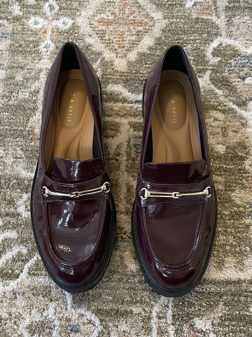Burgundy Loafers with Silver Hardware - Women